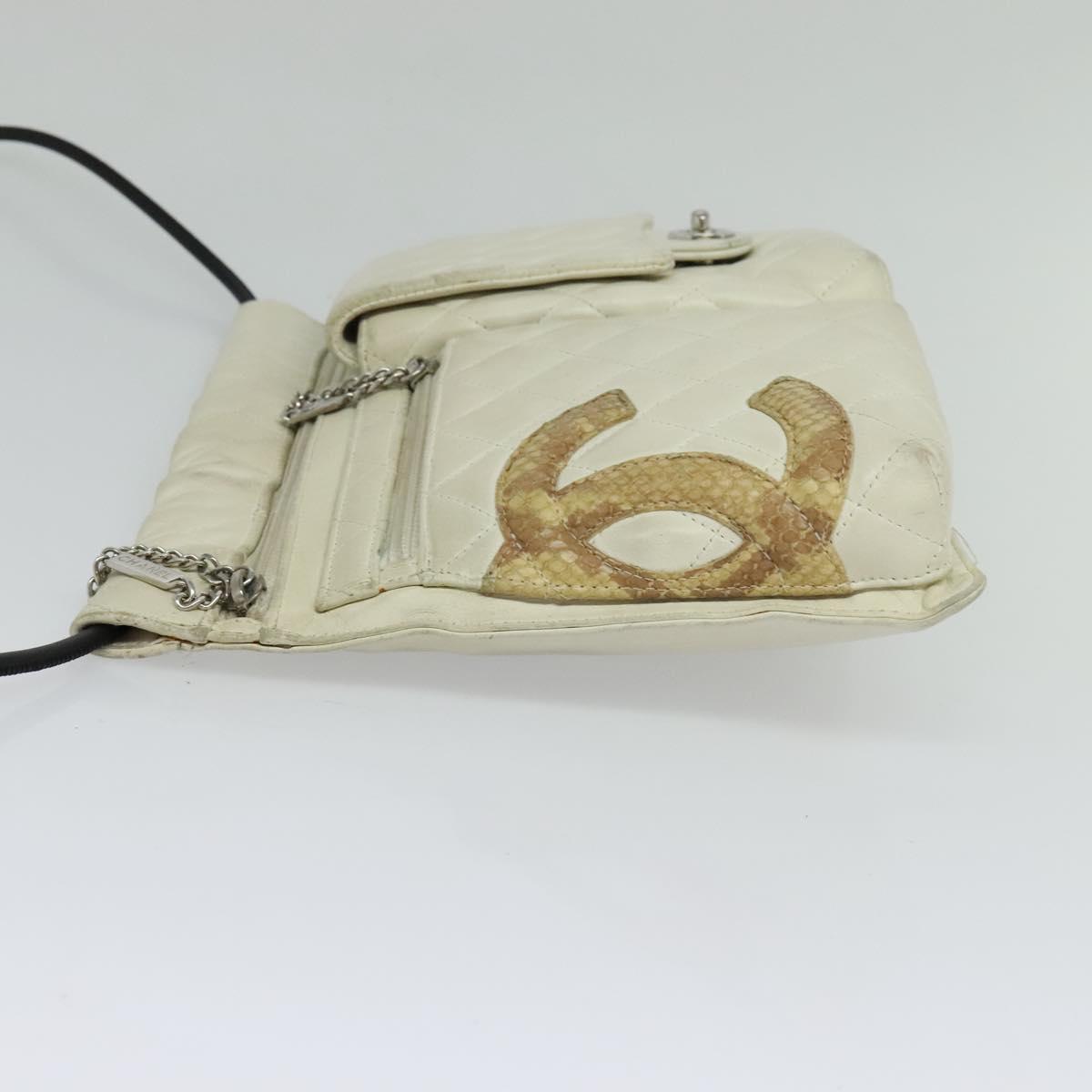 CHANEL Shoulder Bag Lamb Skin White CC Auth BD1411