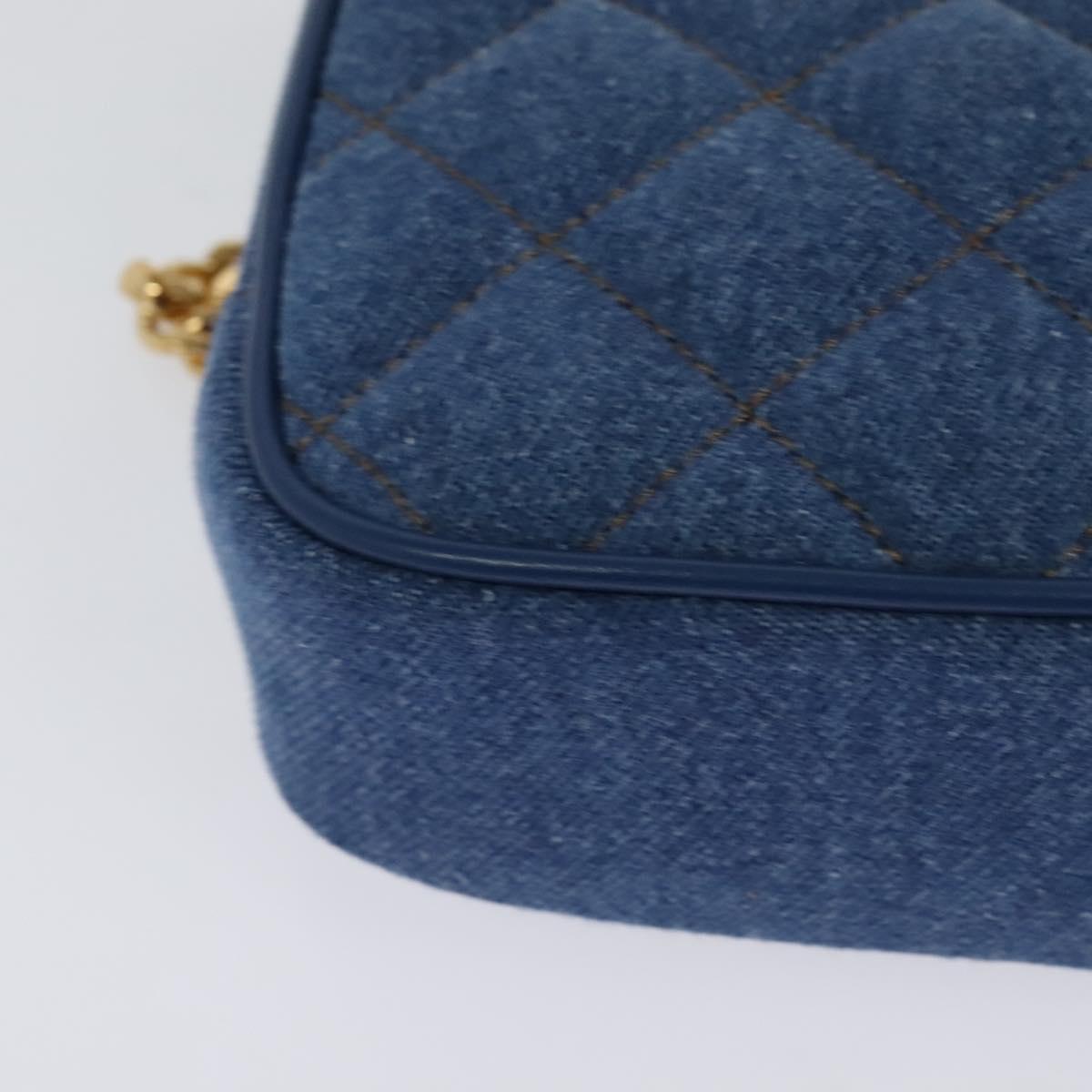 VERSACE Medusa Shoulder Bag Denim Blue Gold Auth BD1427