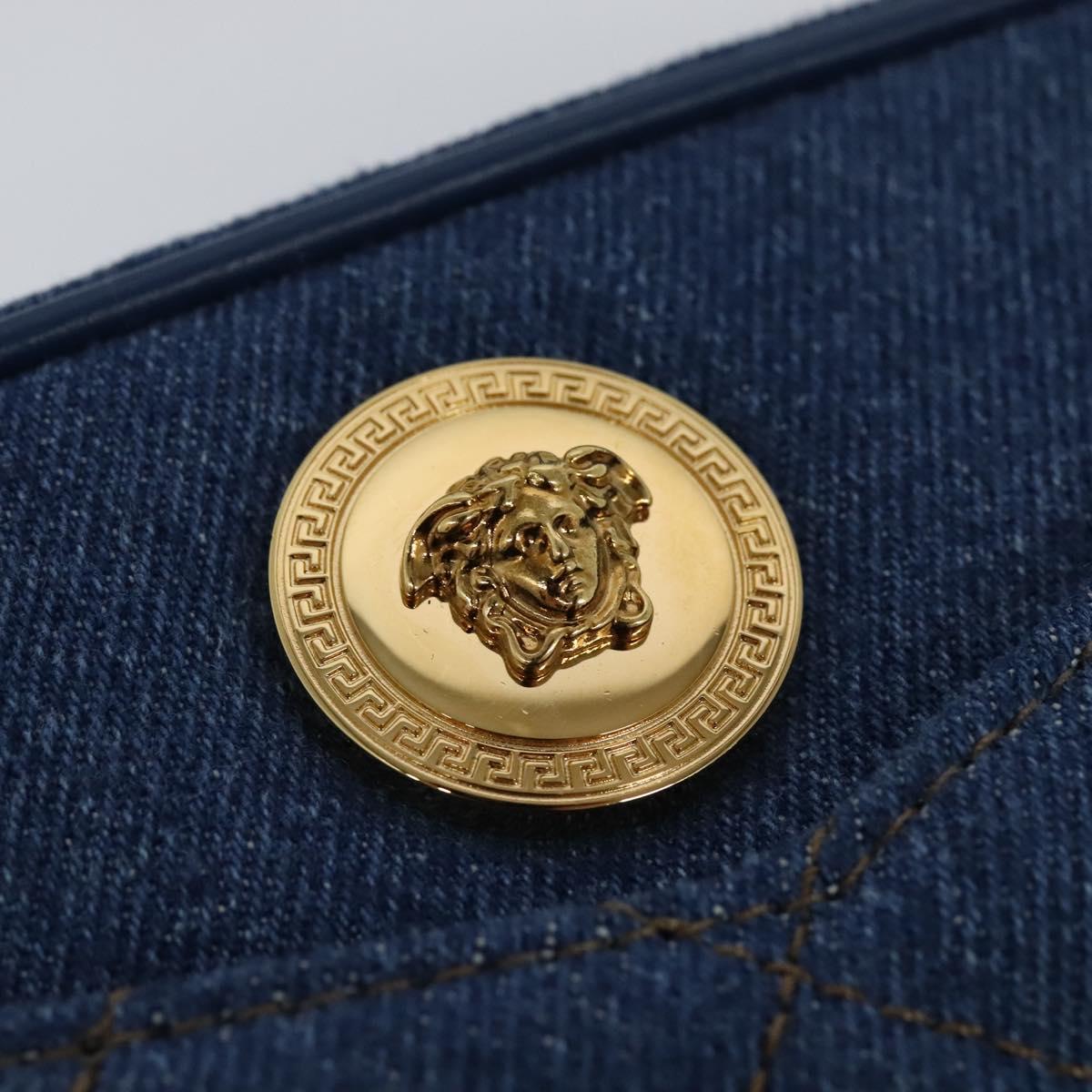 VERSACE Medusa Shoulder Bag Denim Blue Gold Auth BD1427