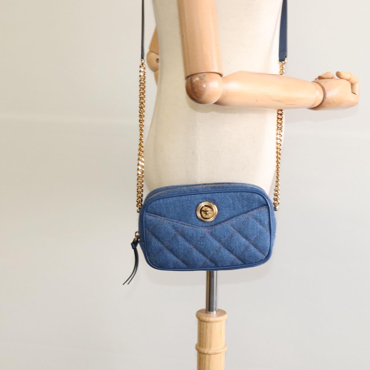 VERSACE Medusa Shoulder Bag Denim Blue Gold Auth BD1427