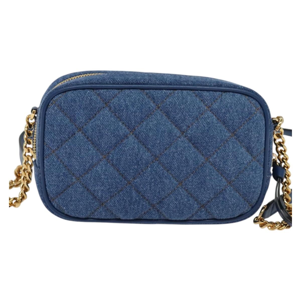 VERSACE Medusa Shoulder Bag Denim Blue Gold Auth BD1427