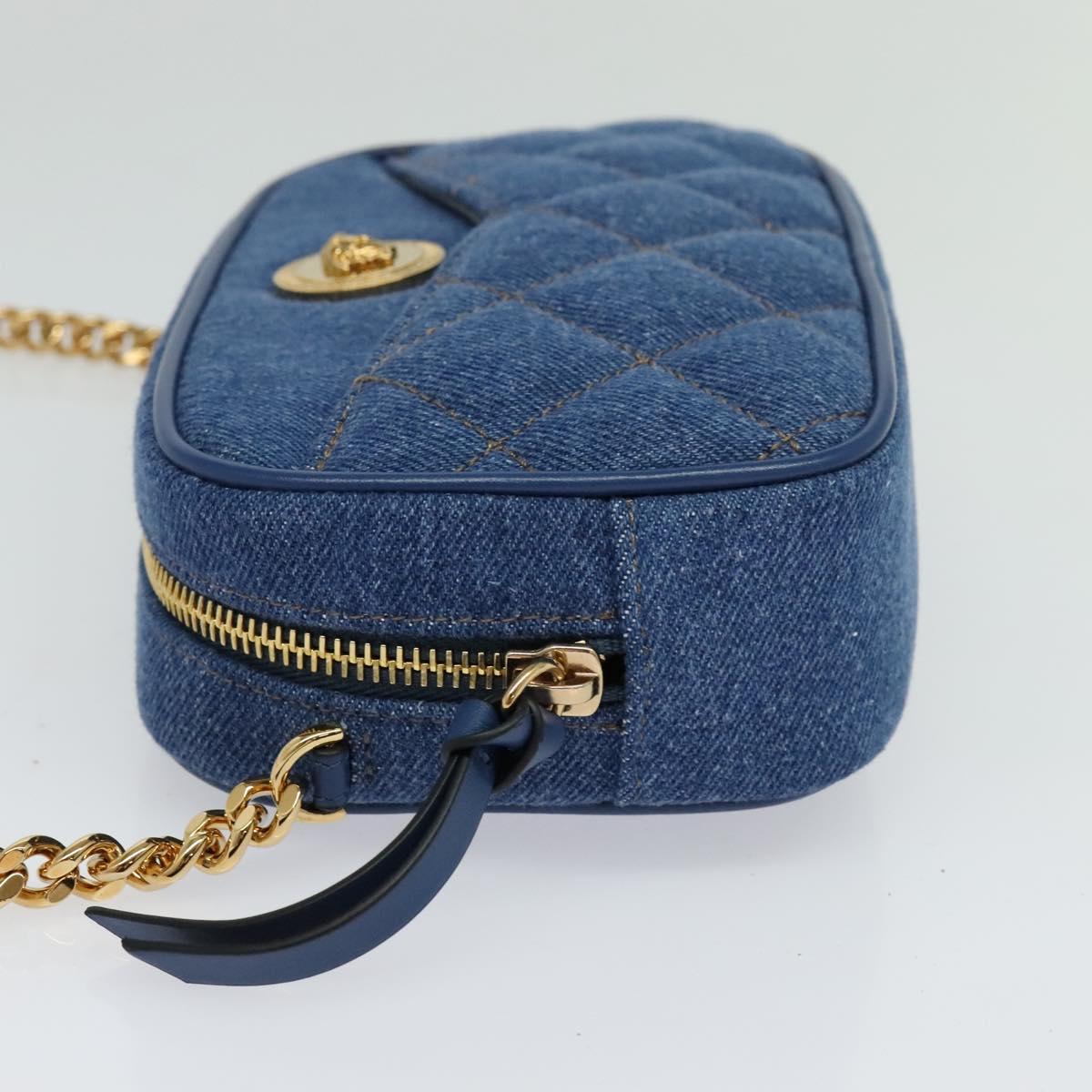 VERSACE Medusa Shoulder Bag Denim Blue Gold Auth BD1427
