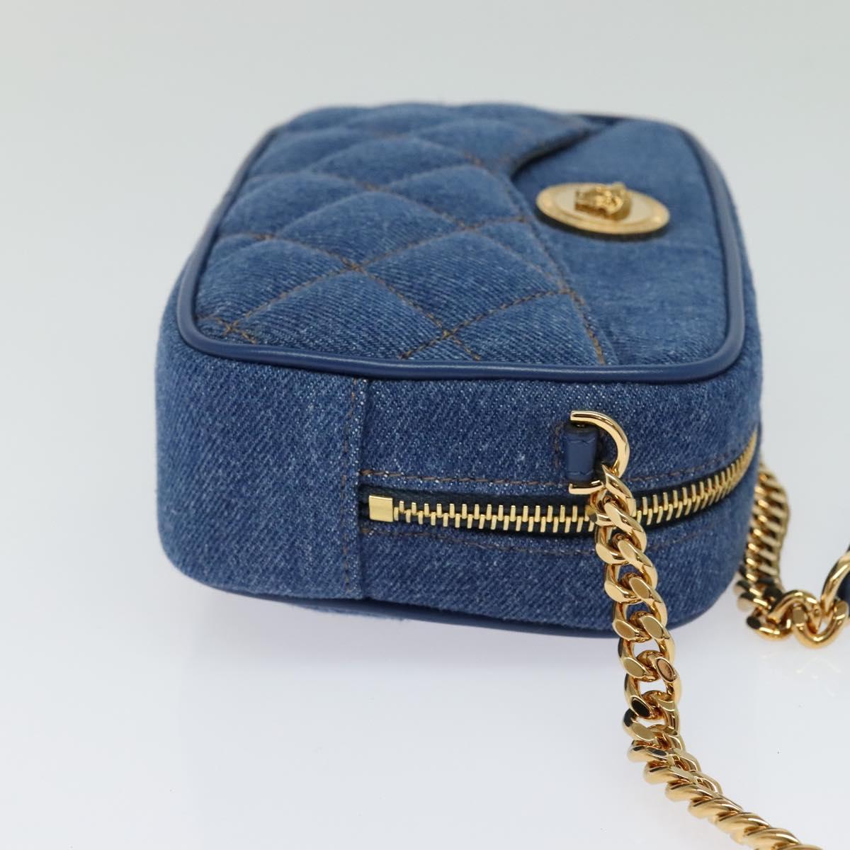 VERSACE Medusa Shoulder Bag Denim Blue Gold Auth BD1427