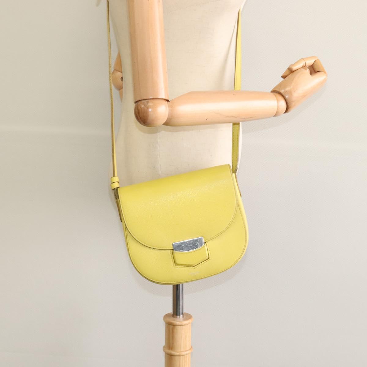 CELINE Shoulder Bag Leather Yellow Auth BD1446
