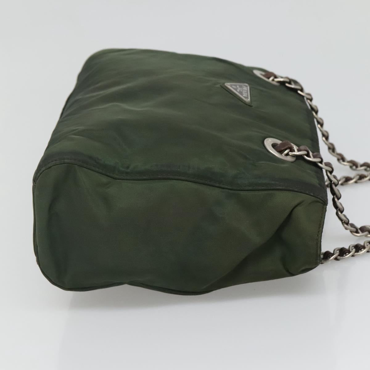 PRADA Chain Shoulder Bag Nylon Green Auth BD1448