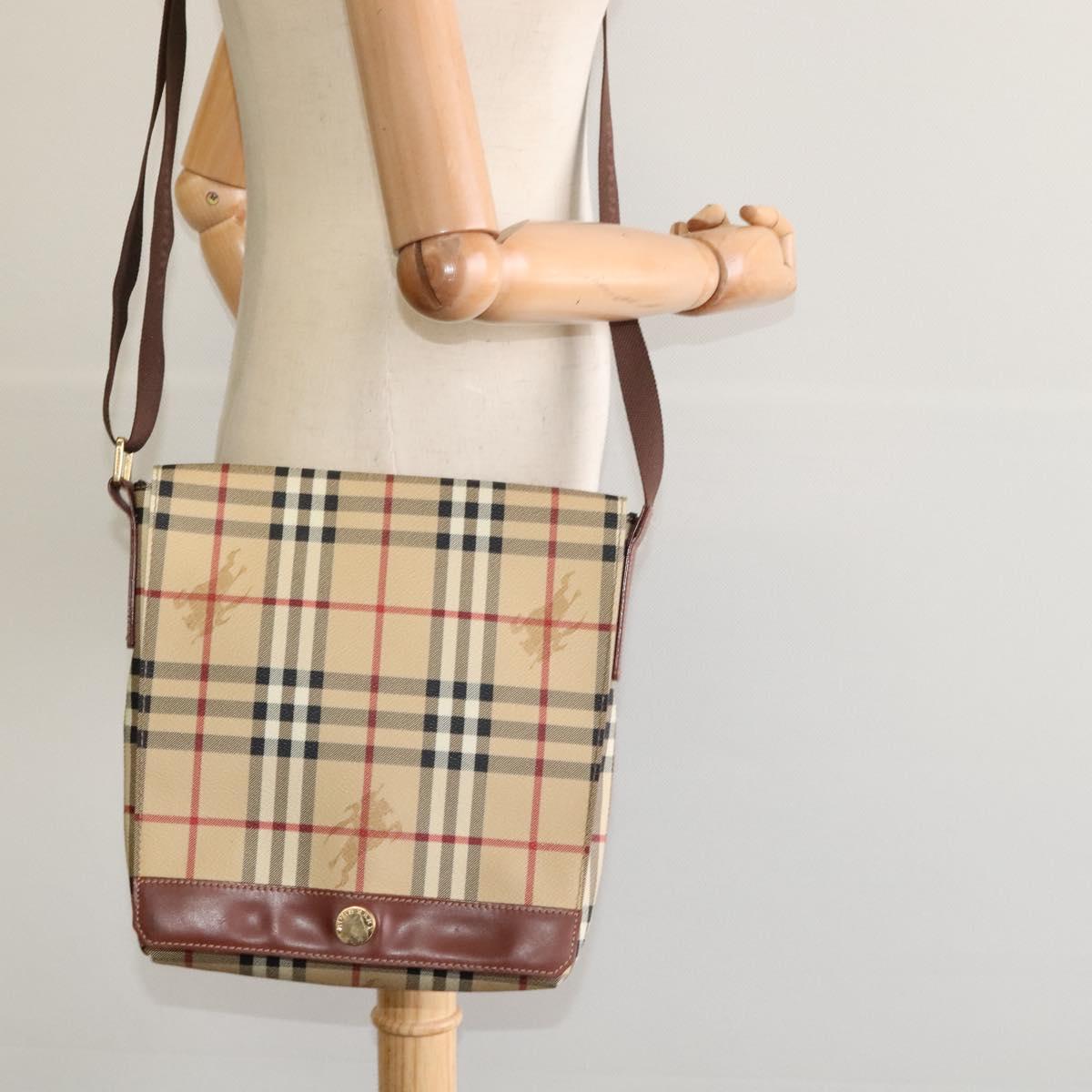 BURBERRY Nova Check Shoulder Bag PVC Leather Beige Auth BD1450