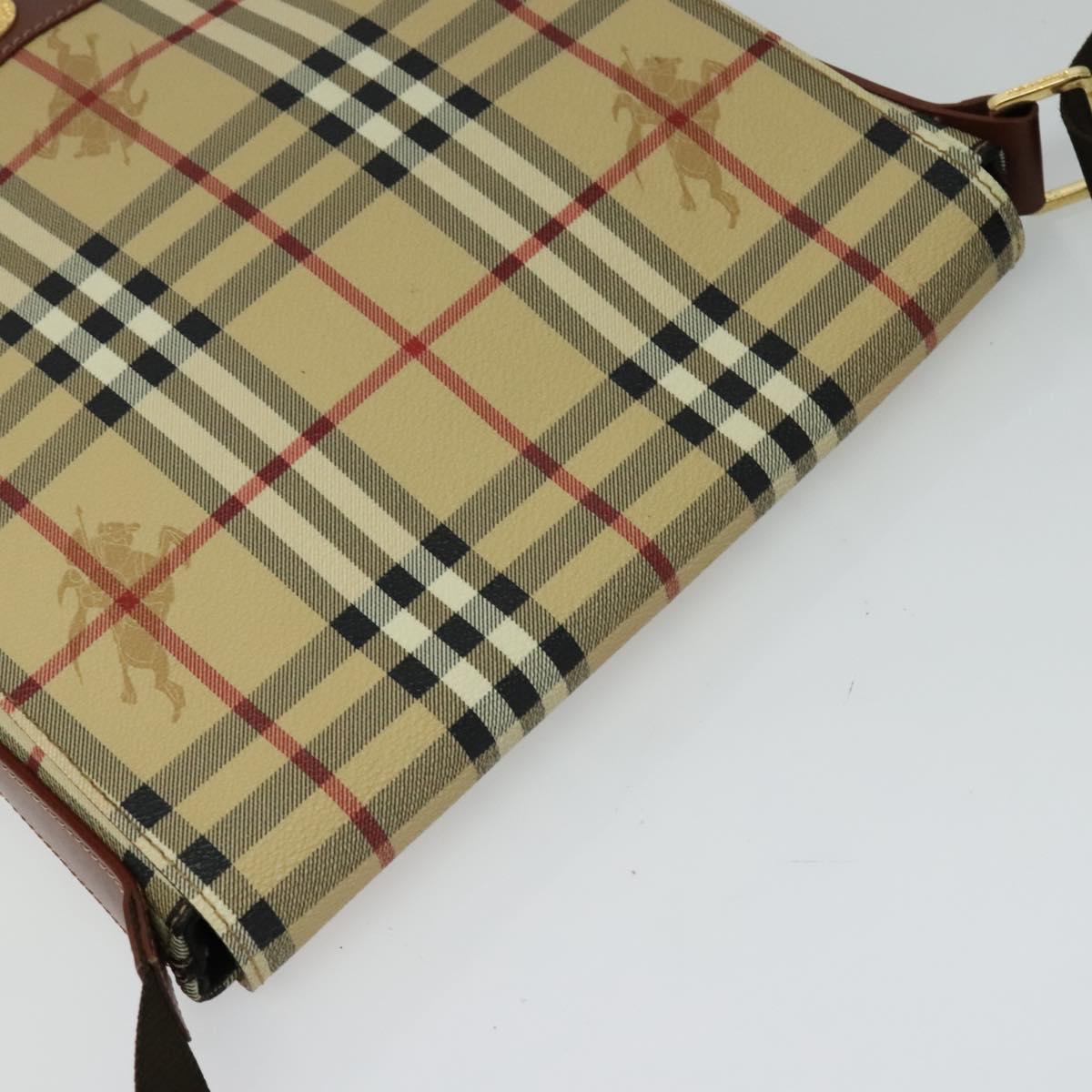 BURBERRY Nova Check Shoulder Bag PVC Leather Beige Auth BD1450