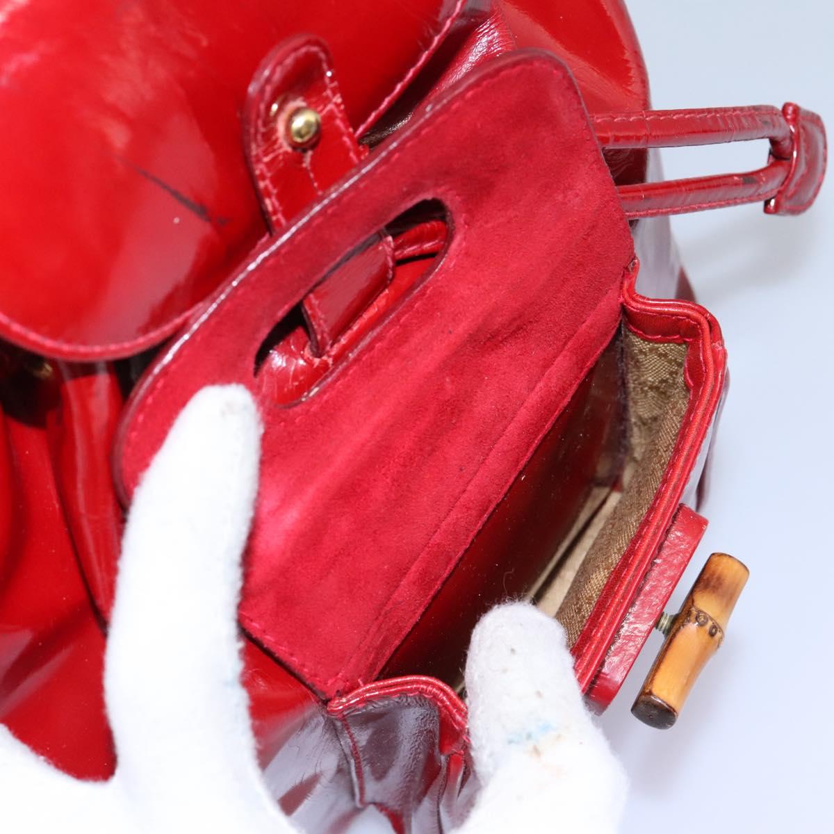 GUCCI Bamboo Backpack Enamel Red Gold 003 2058 0030 Auth BD1452