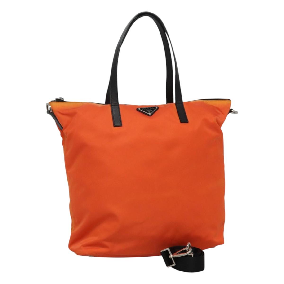 PRADA Tote Bag Nylon 2way Orange Black Silver Auth BD147
