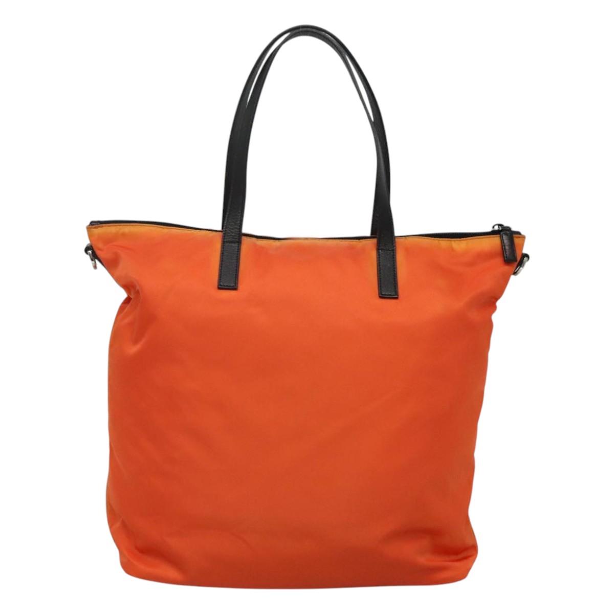 PRADA Tote Bag Nylon 2way Orange Black Silver Auth BD147