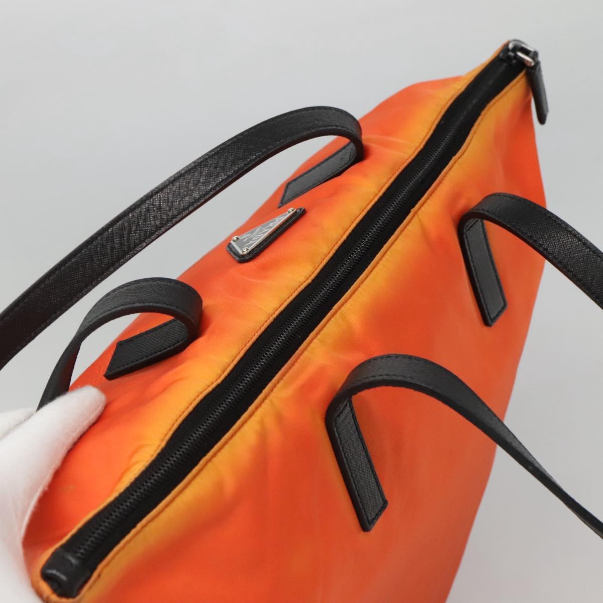 PRADA Tote Bag Nylon 2way Orange Black Silver Auth BD147