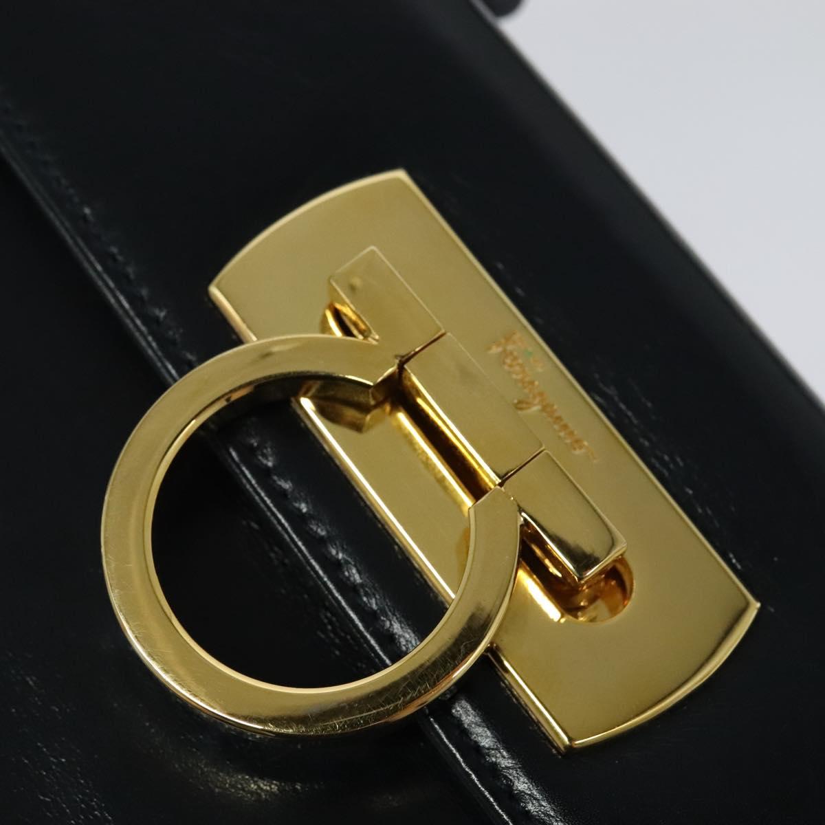 Salvatore Ferragamo Gancini Hand Bag Leather 2way Black Gold Auth BD1498