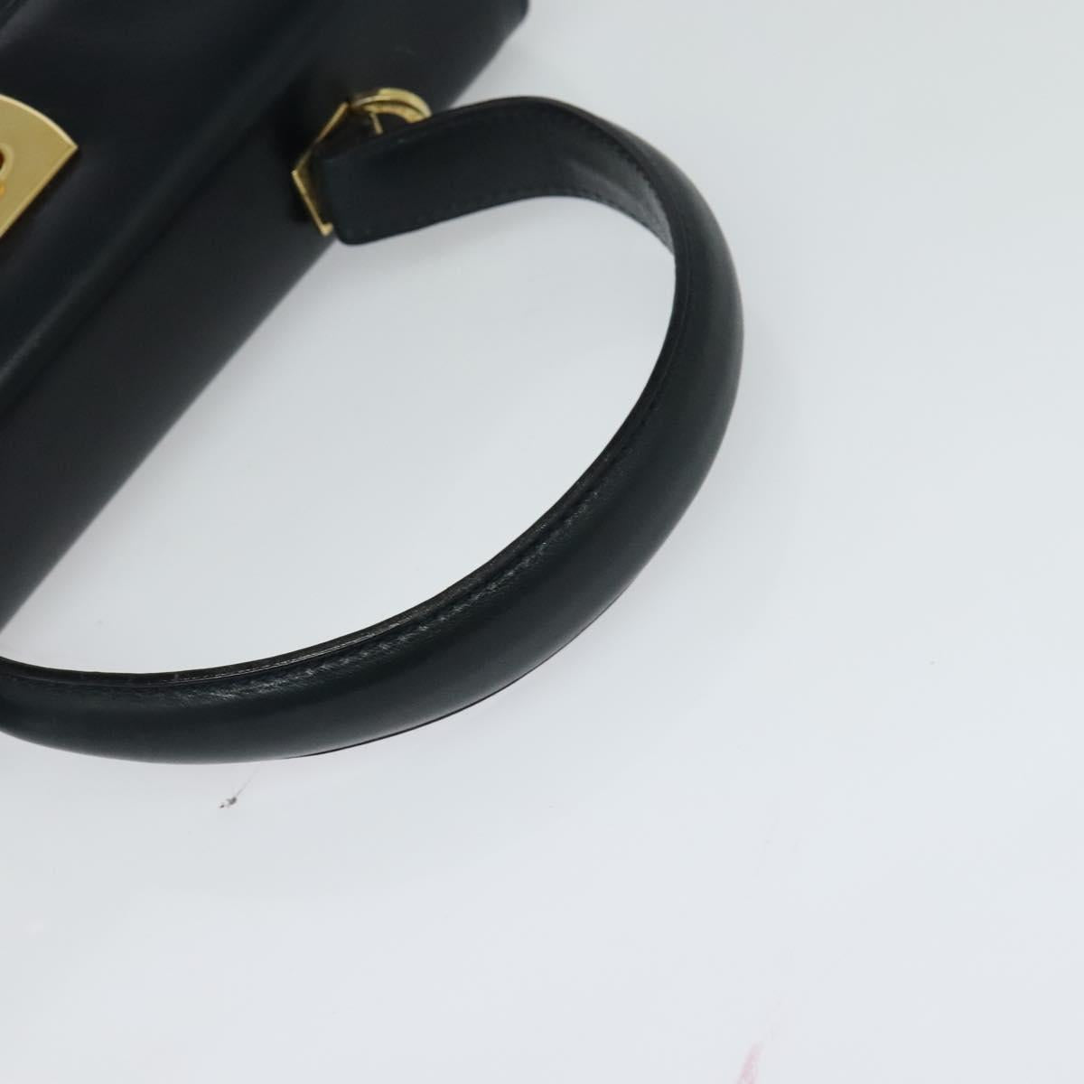 Salvatore Ferragamo Gancini Hand Bag Leather 2way Black Gold Auth BD1498
