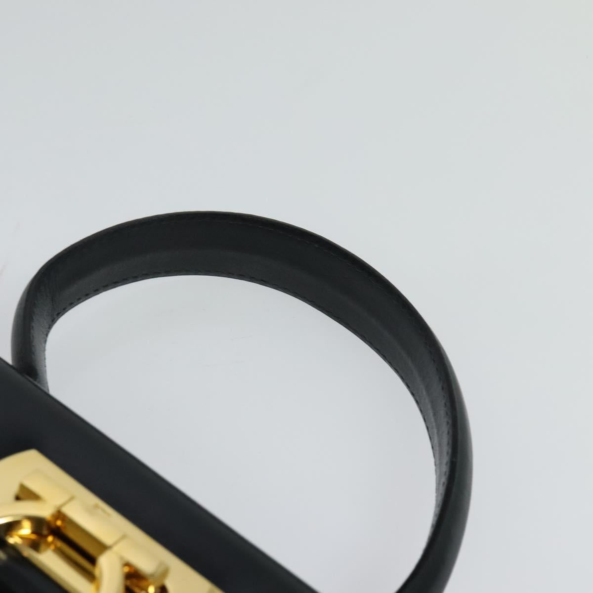 Salvatore Ferragamo Gancini Hand Bag Leather 2way Black Gold Auth BD1498