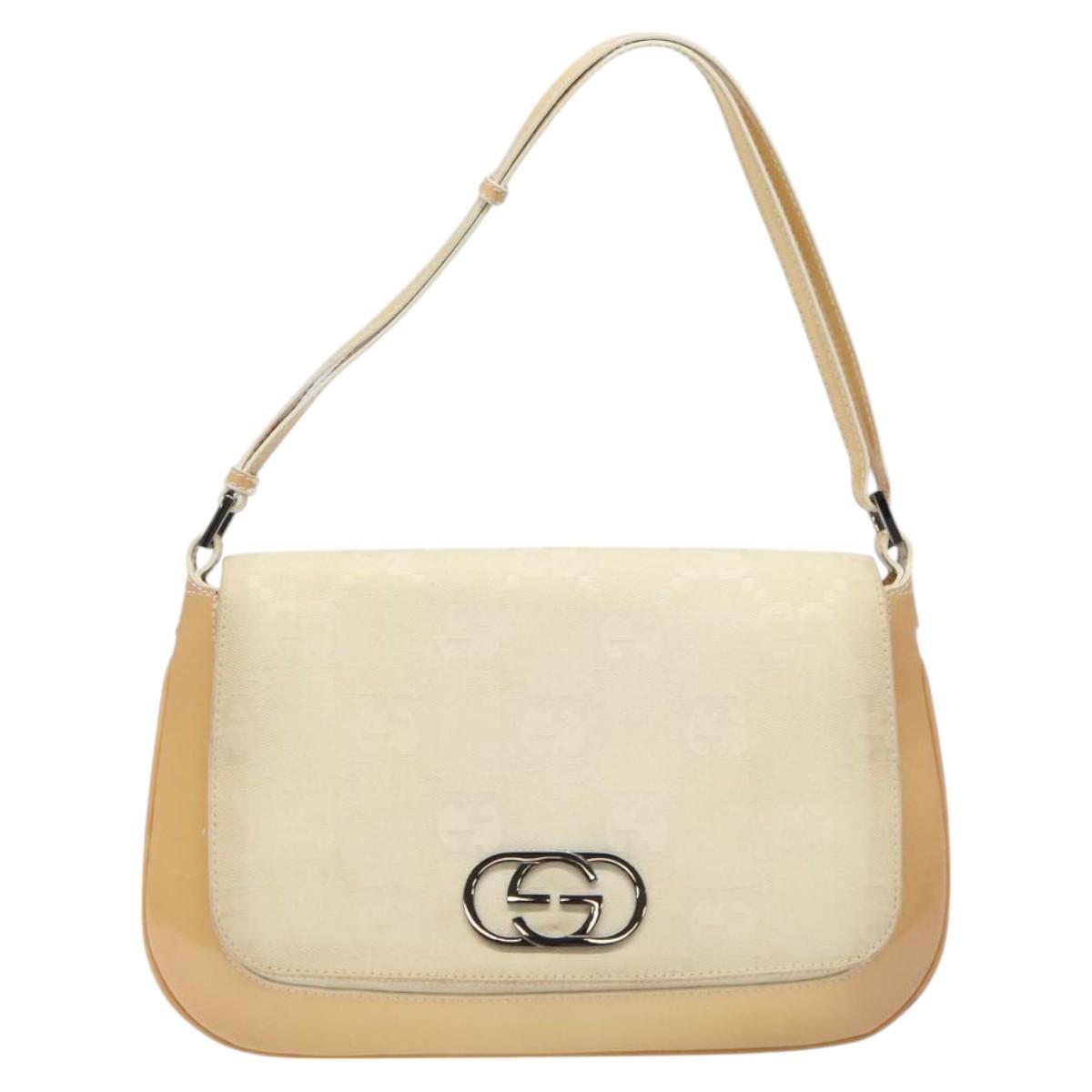GUCCI GG Canvas Shoulder Bag Beige Silver 001 3823 Auth BD1514