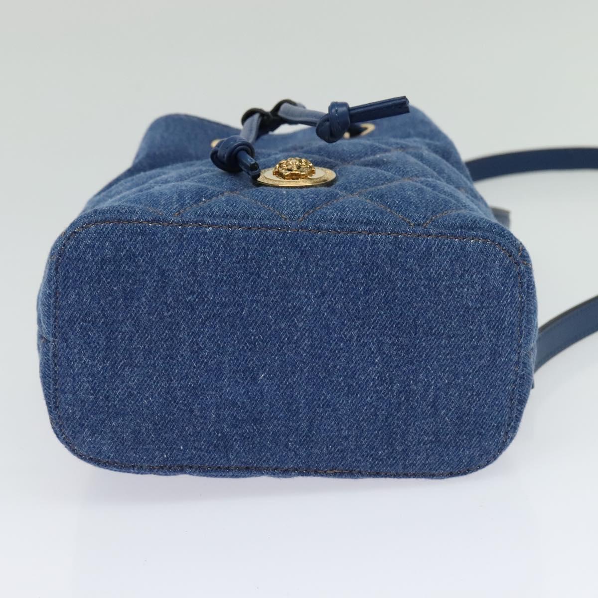 VERSACE Medusa Hand Bag Denim 2way Blue Gold Auth BD1520