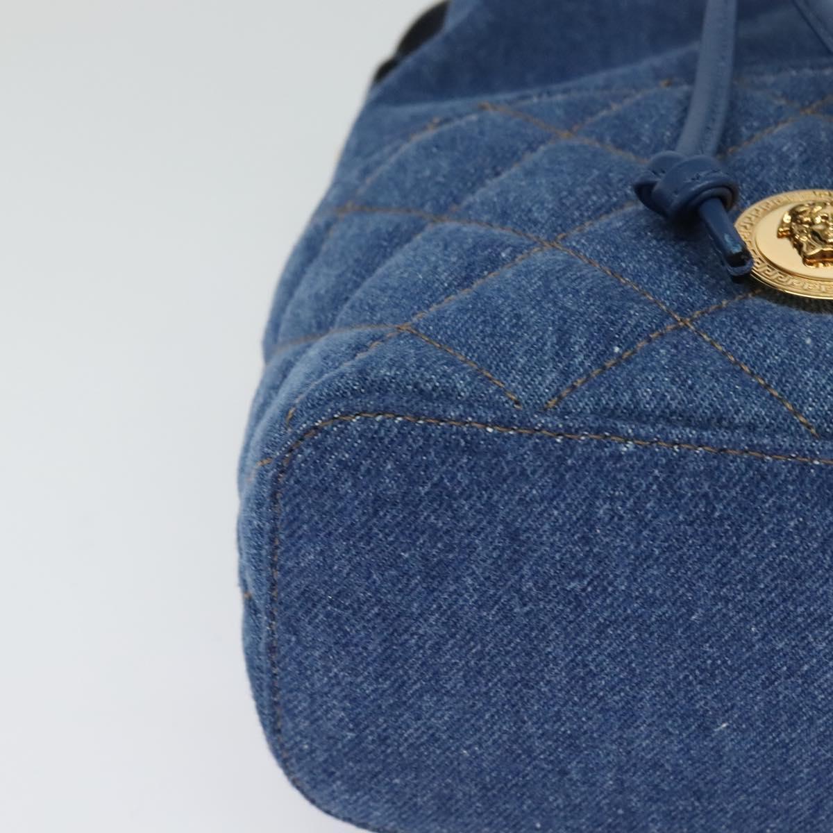 VERSACE Medusa Hand Bag Denim 2way Blue Gold Auth BD1520