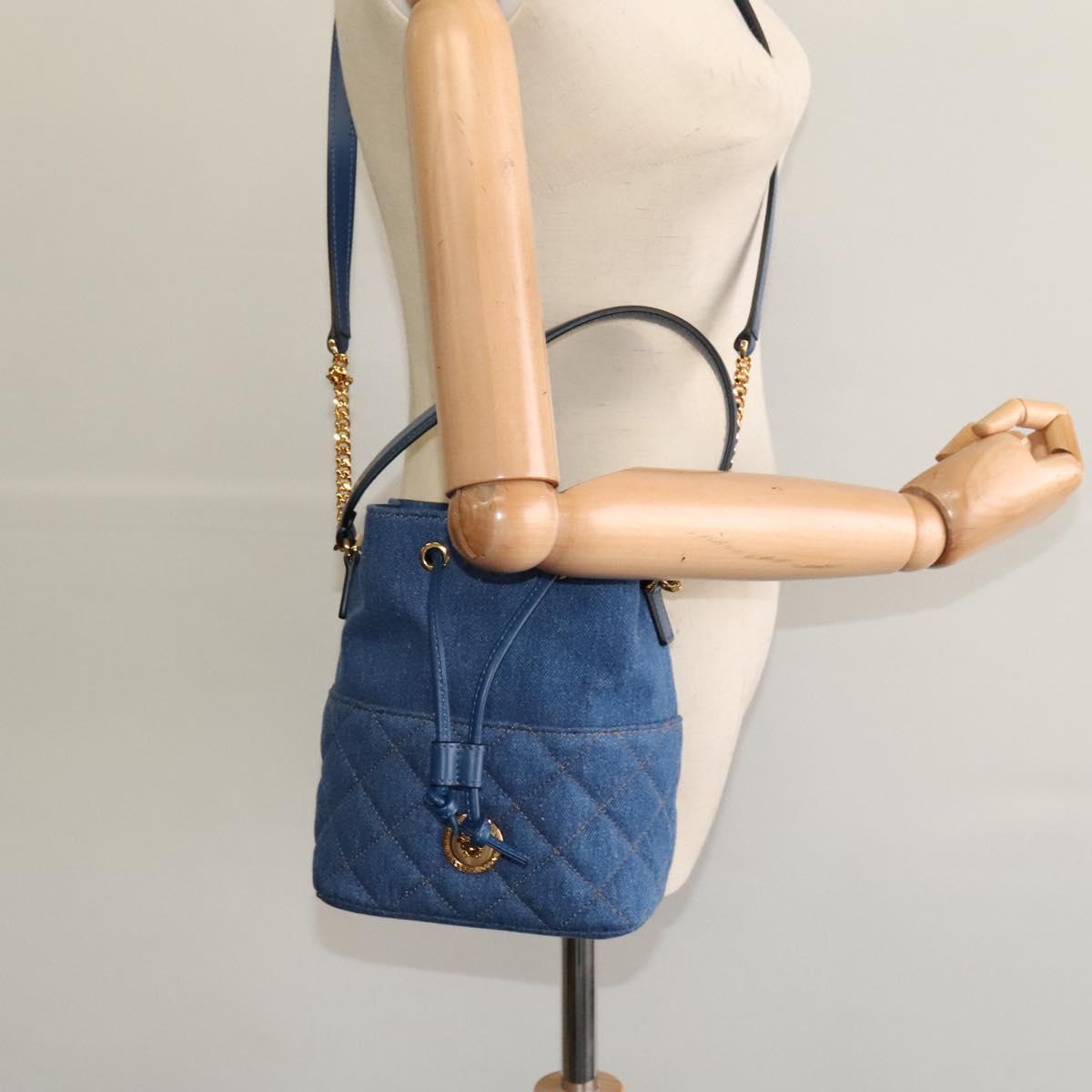 VERSACE Medusa Hand Bag Denim 2way Blue Gold Auth BD1520