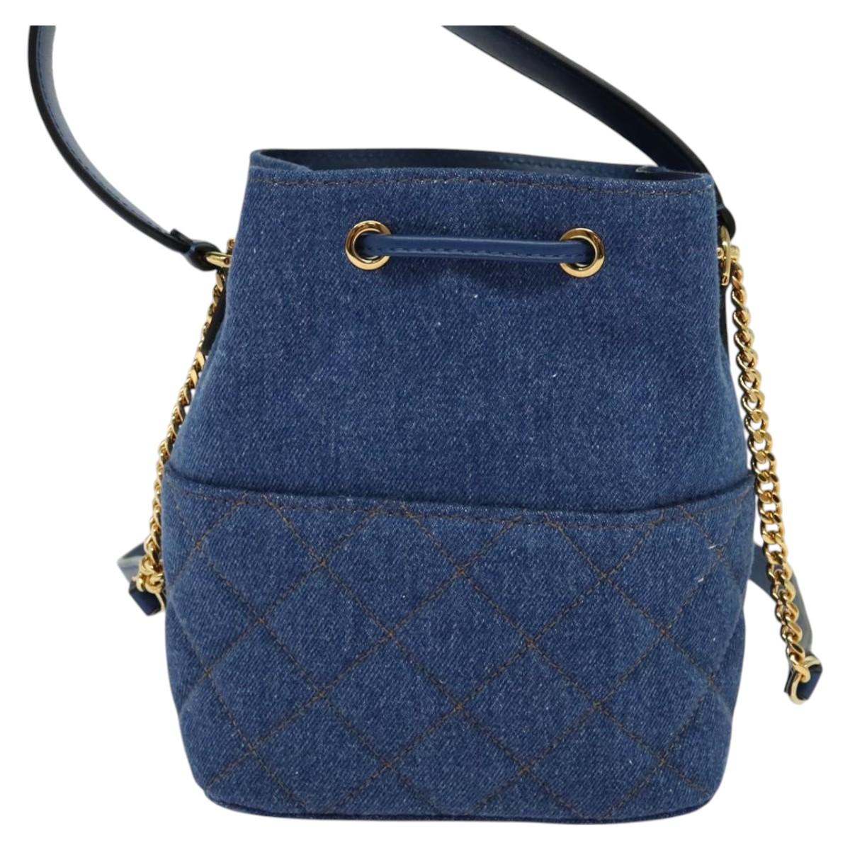 VERSACE Medusa Hand Bag Denim 2way Blue Gold Auth BD1520