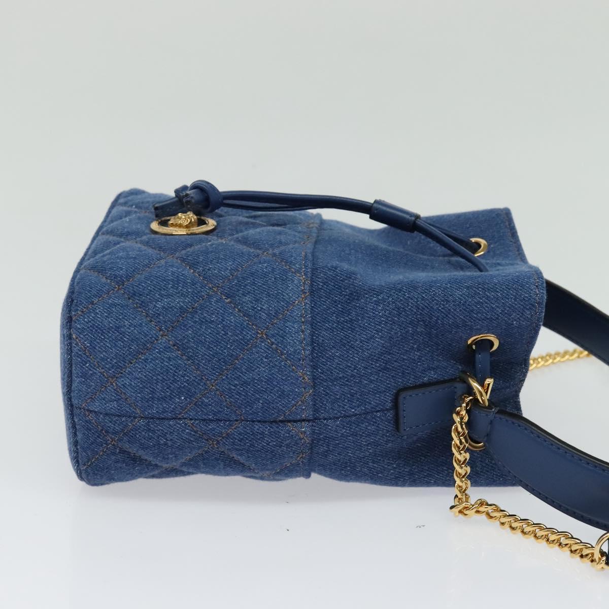 VERSACE Medusa Hand Bag Denim 2way Blue Gold Auth BD1520