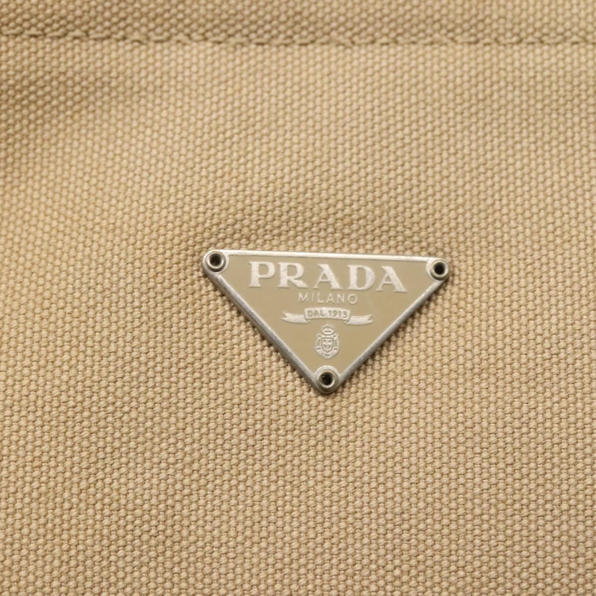PRADA Tote Bag Canvas Beige Silver Auth BD1531