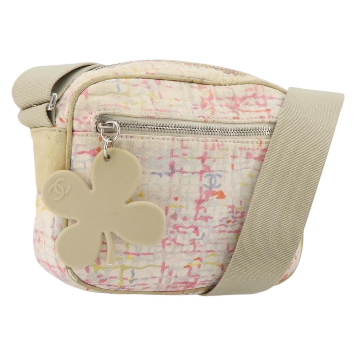 CHANEL Shoulder Bag Canvas Pink Beige Silver CC Auth BD1533
