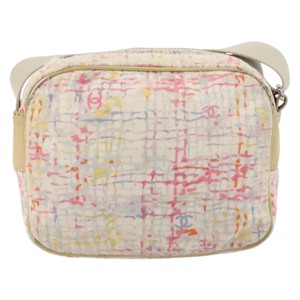 CHANEL Shoulder Bag Canvas Pink Beige Silver CC Auth BD1533