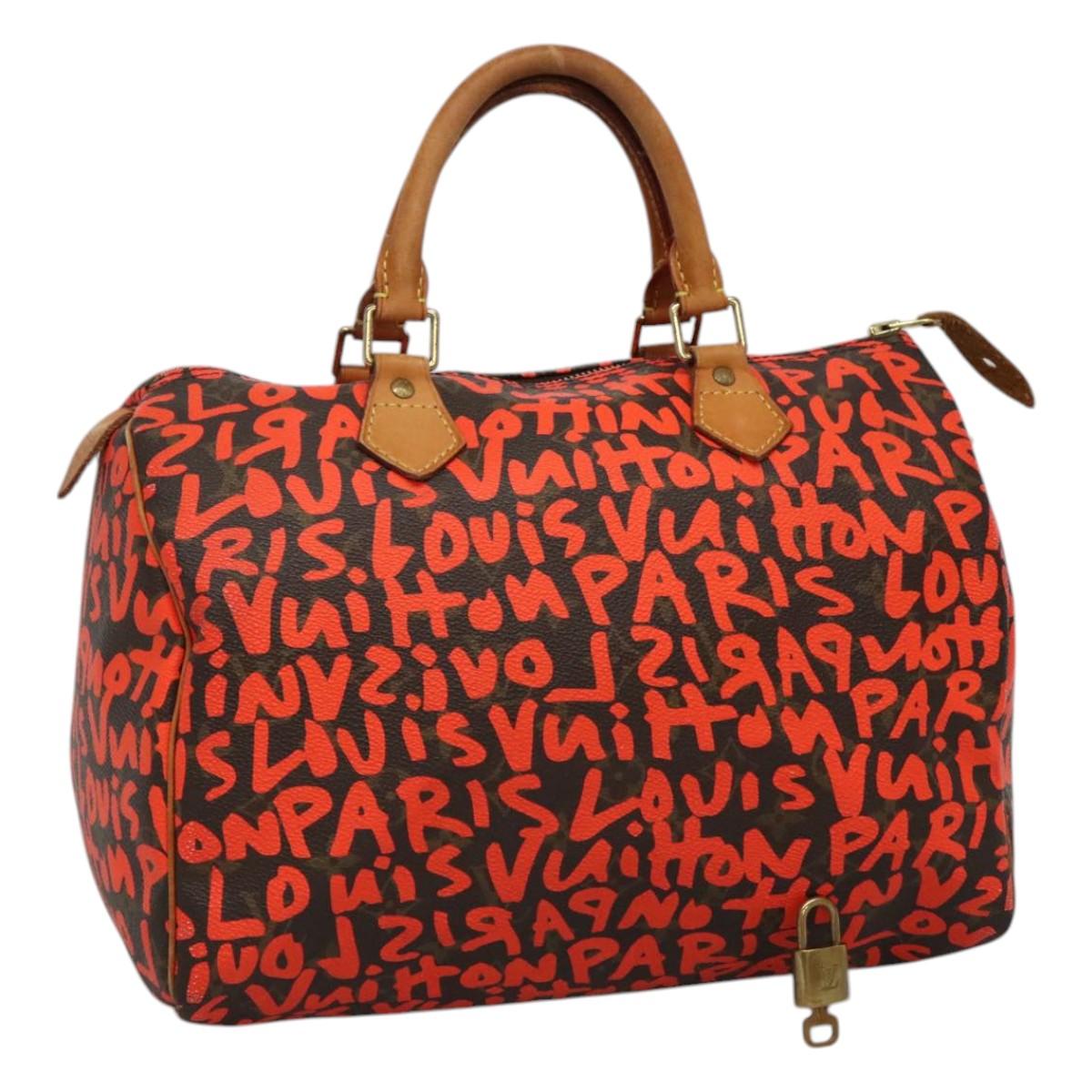 LOUIS VUITTON Monogram Graffiti Speedy 30 Hand Bag Orange M93705 LV Auth BD154M