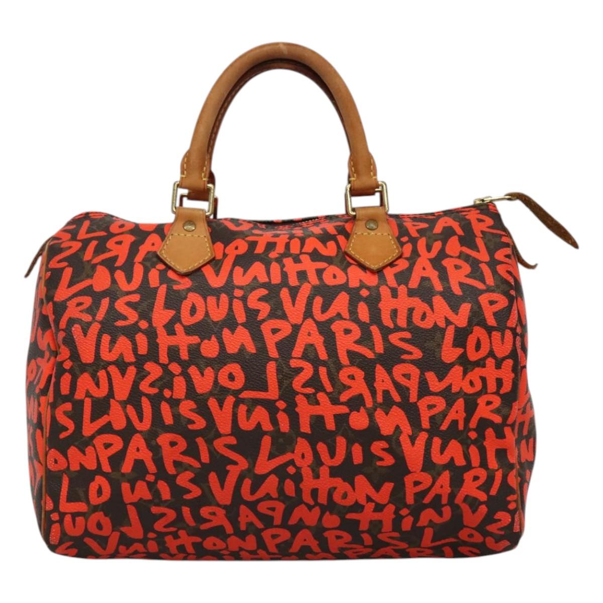 LOUIS VUITTON Monogram Graffiti Speedy 30 Hand Bag Orange M93705 LV Auth BD154M