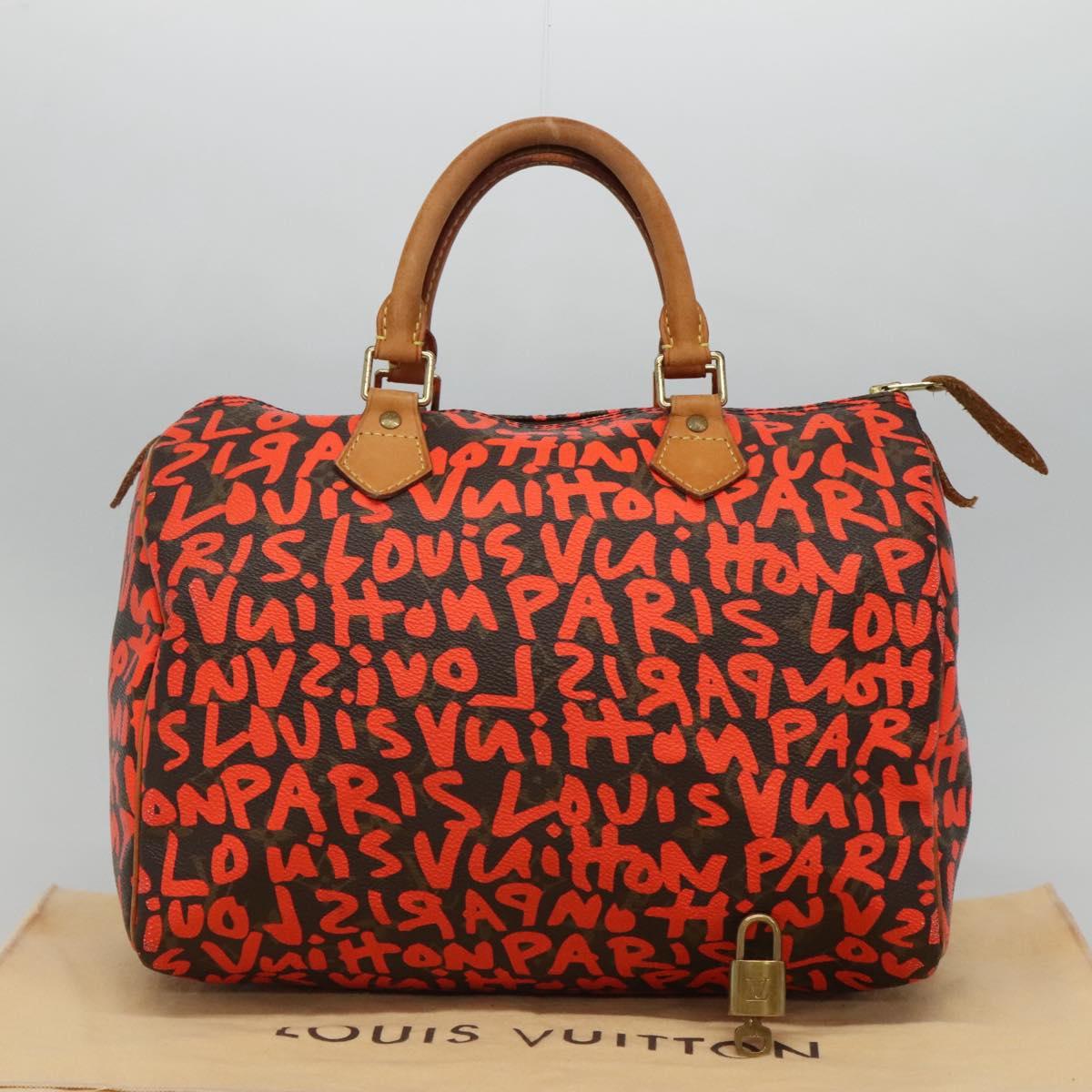 LOUIS VUITTON Monogram Graffiti Speedy 30 Hand Bag Orange M93705 LV Auth BD154M