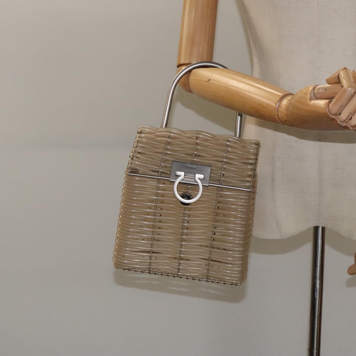Salvatore Ferragamo Gancini Hand Bag Vinyl Clear Silver Auth BD1554