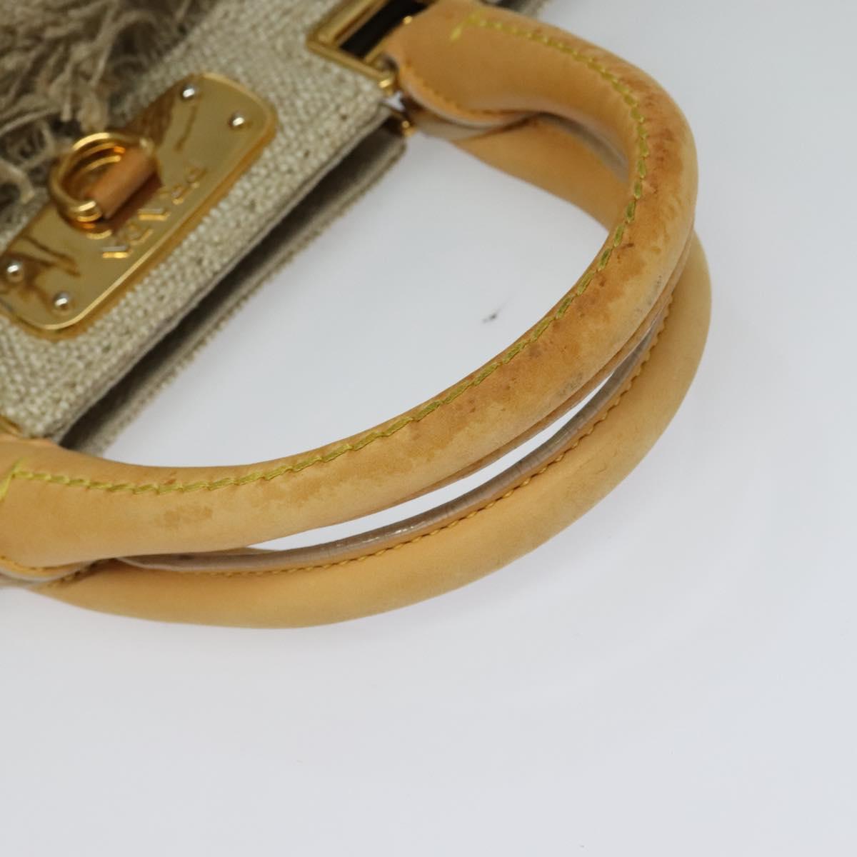 PRADA Hand Bag Canvas 2way Beige Gold Auth BD1555