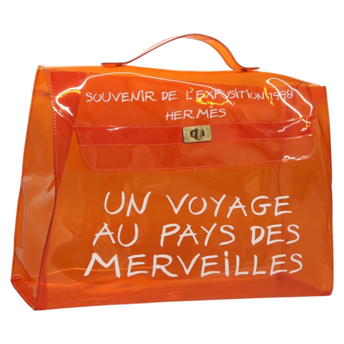 HERMES Vinyl Kelly Hand Bag Vinyl Orange Auth BD1556