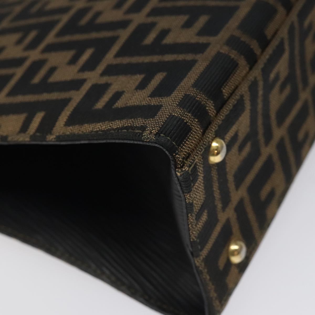 FENDI Zucca Canvas Hand Bag Brown Black gold Auth BD1571V