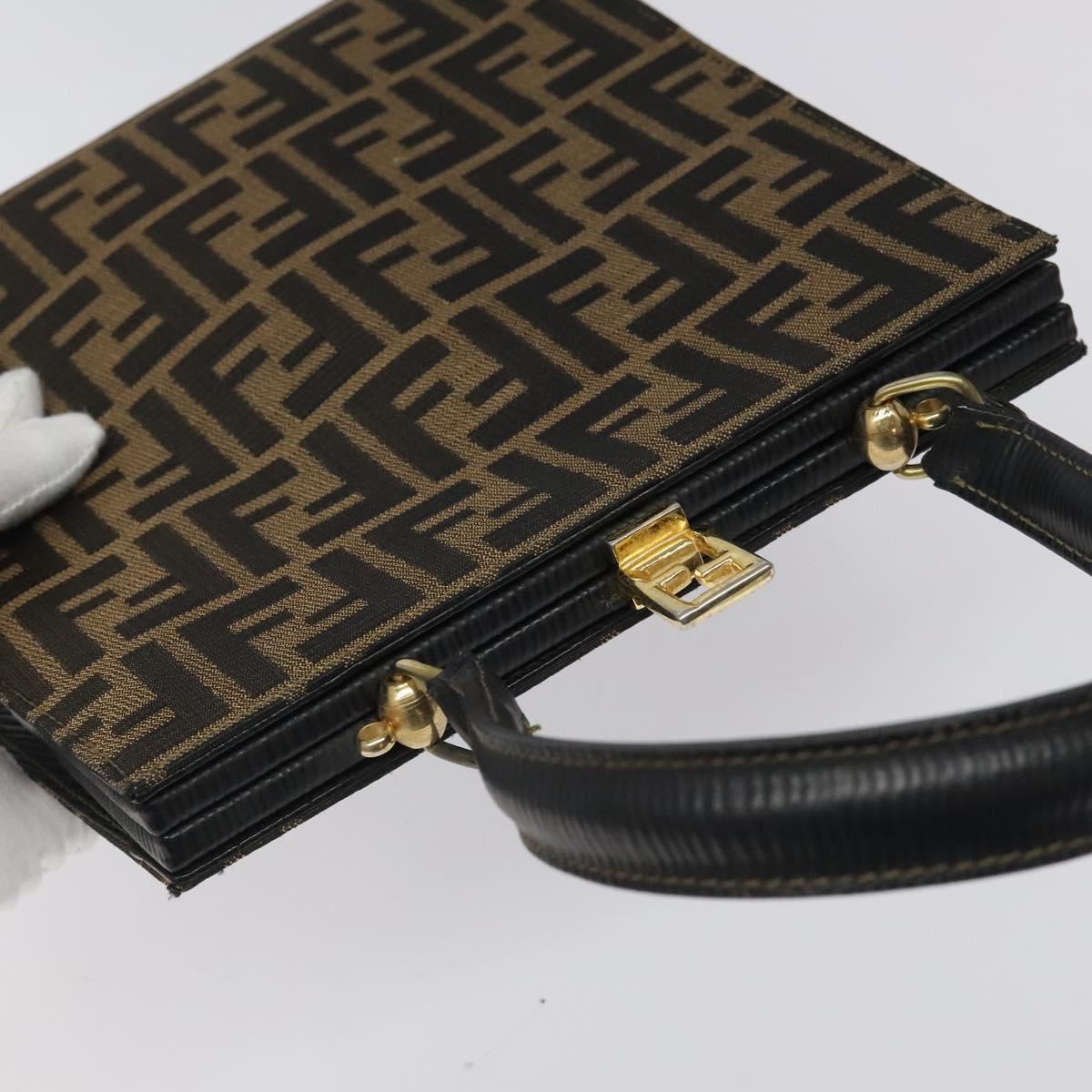 FENDI Zucca Canvas Hand Bag Brown Black gold Auth BD1571V