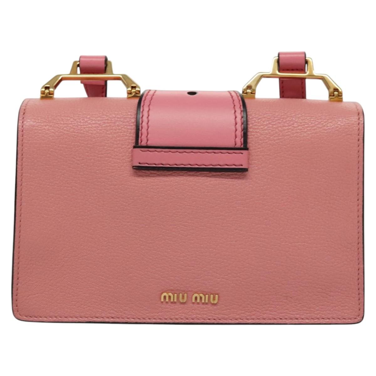 Miu Miu Shoulder Bag Leather Pink Gold Auth BD1584SAM