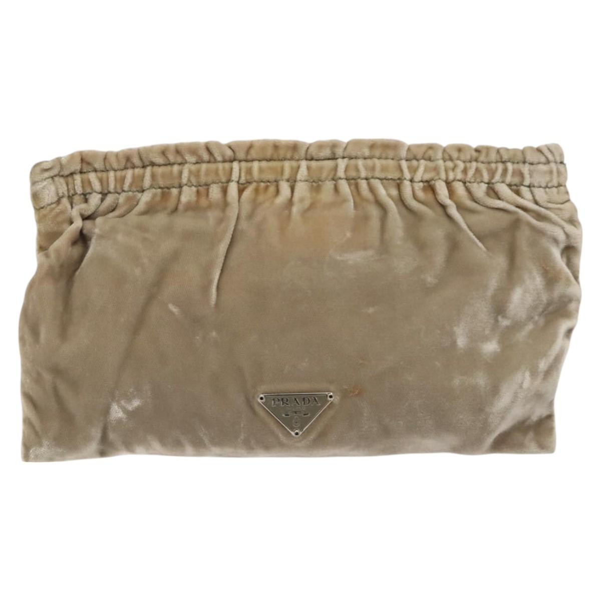 PRADA Pouch Velor Beige Auth BD1618