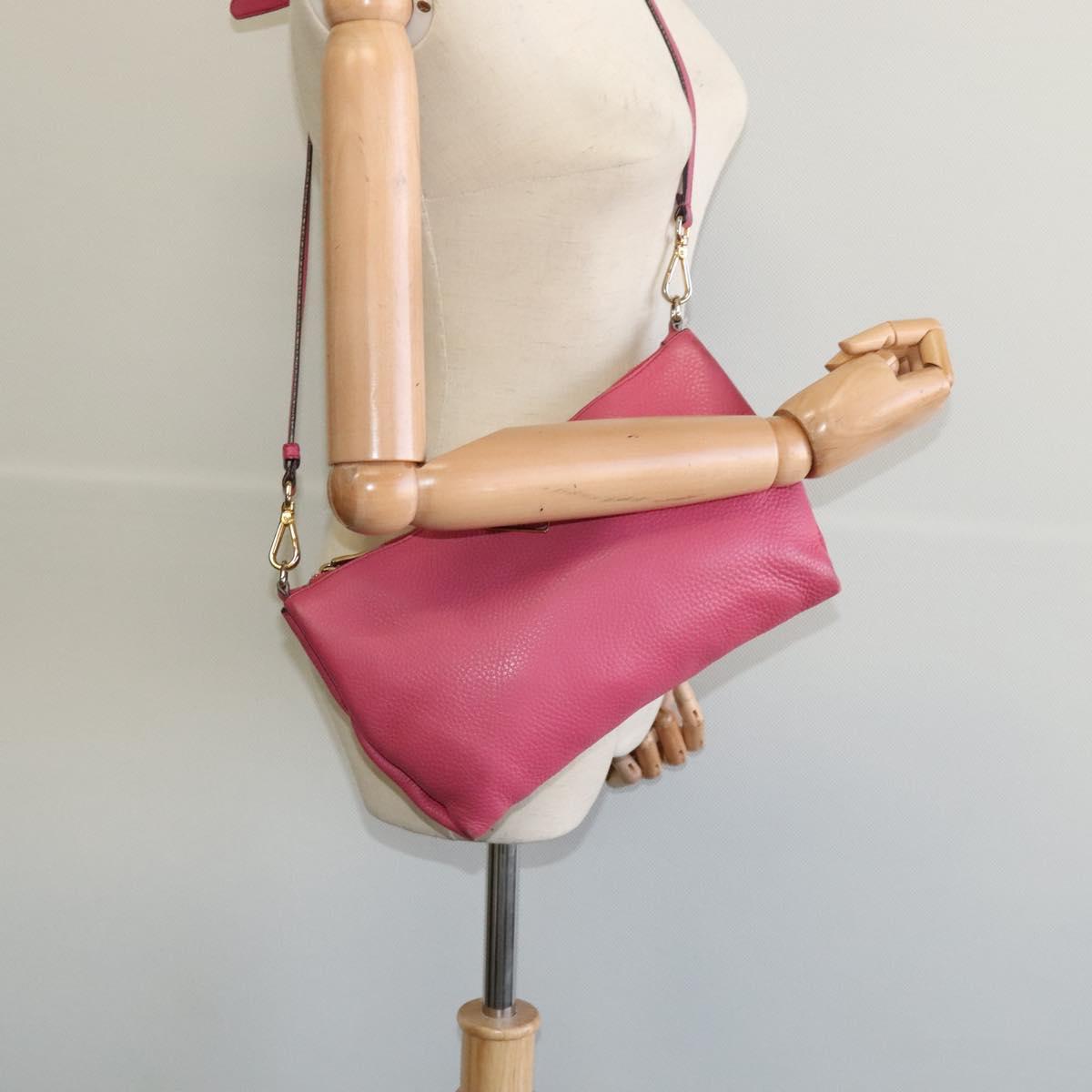 PRADA Shoulder Bag Leather Pink Gold Auth BD1620