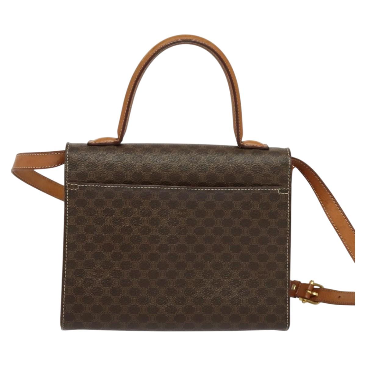 CELINE Macadam Canvas Hand Bag PVC Leather 2way Brown Gold Auth BD1624