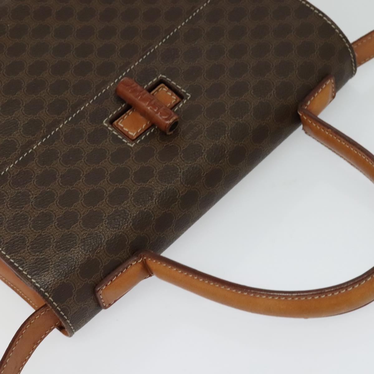 CELINE Macadam Canvas Hand Bag PVC Leather 2way Brown Gold Auth BD1624