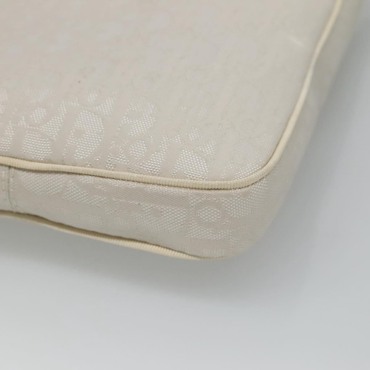 Christian Dior Trotter Canvas Shoulder Bag Nylon White Silver Auth BD1628