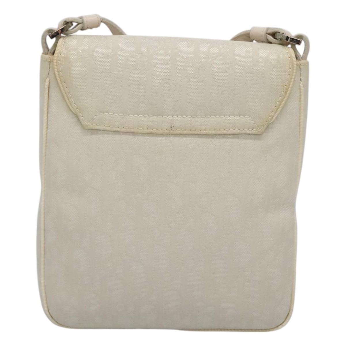 Christian Dior Trotter Canvas Shoulder Bag Nylon White Silver Auth BD1628