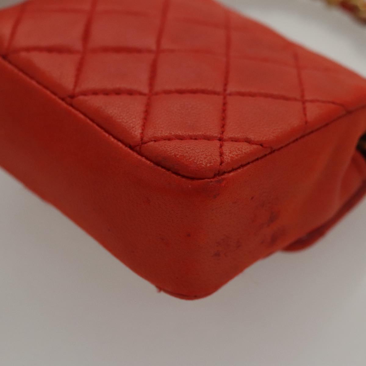 CHANEL Mini Mini Matelasse Charm Lamb Skin Orange CC Auth BD1634