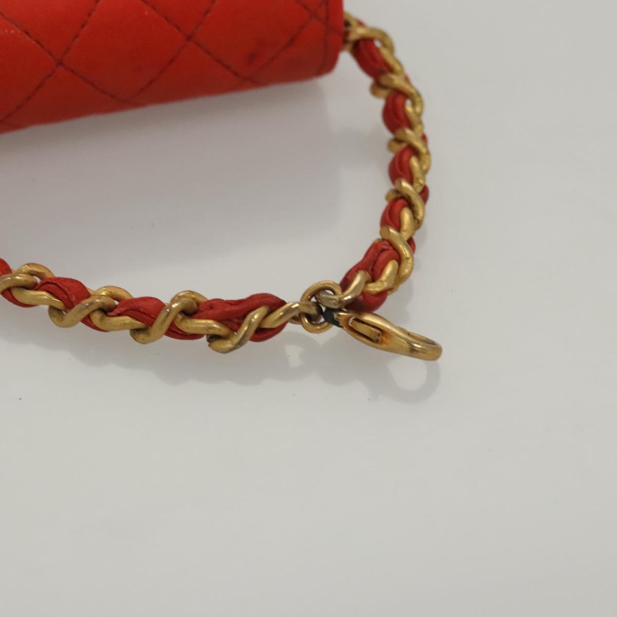 CHANEL Mini Mini Matelasse Charm Lamb Skin Orange CC Auth BD1634