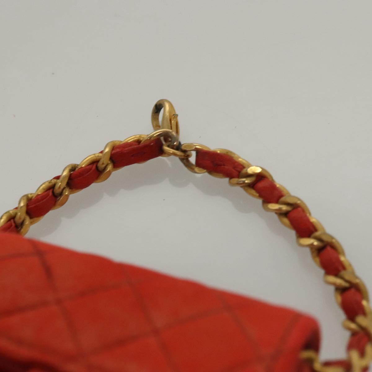 CHANEL Mini Mini Matelasse Charm Lamb Skin Orange CC Auth BD1634