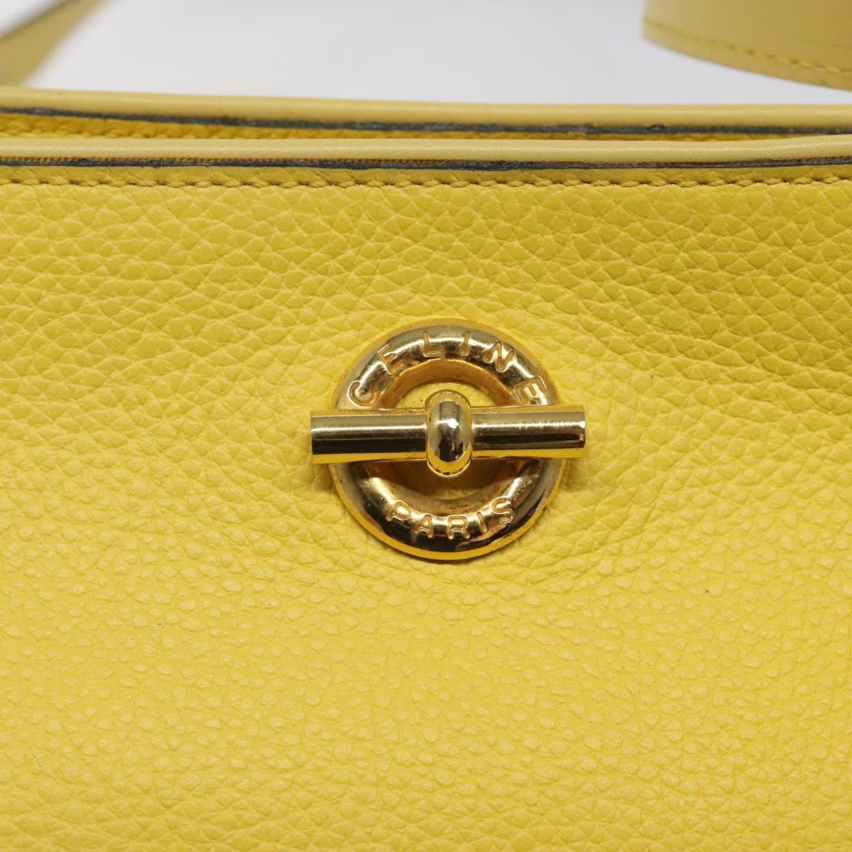 CELINE Shoulder Bag Leather Gold Yellow Auth BD1655