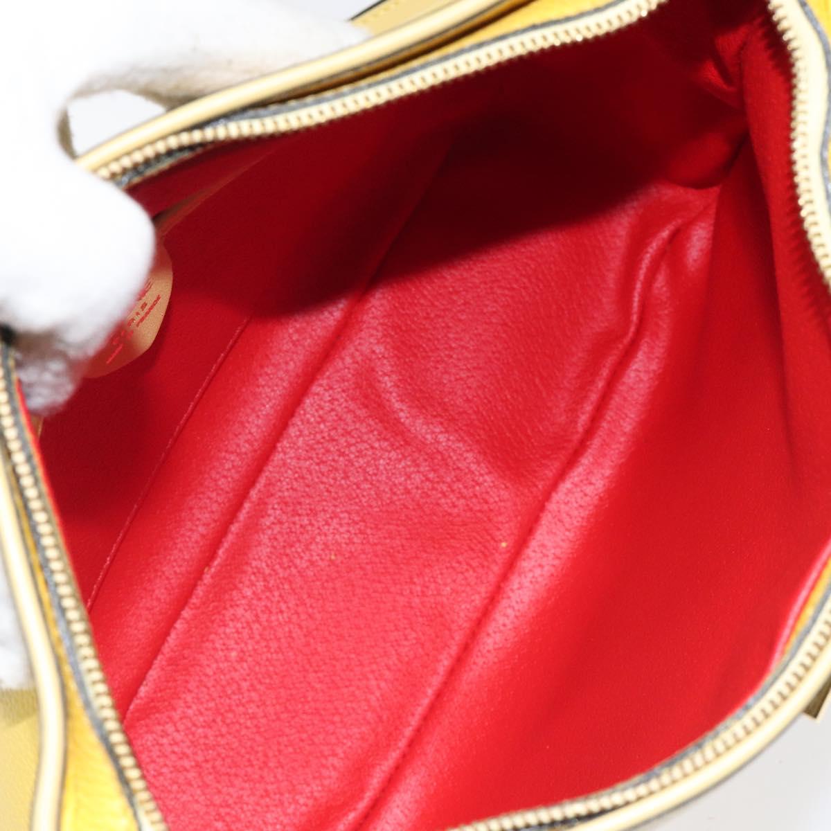 CELINE Shoulder Bag Leather Gold Yellow Auth BD1655