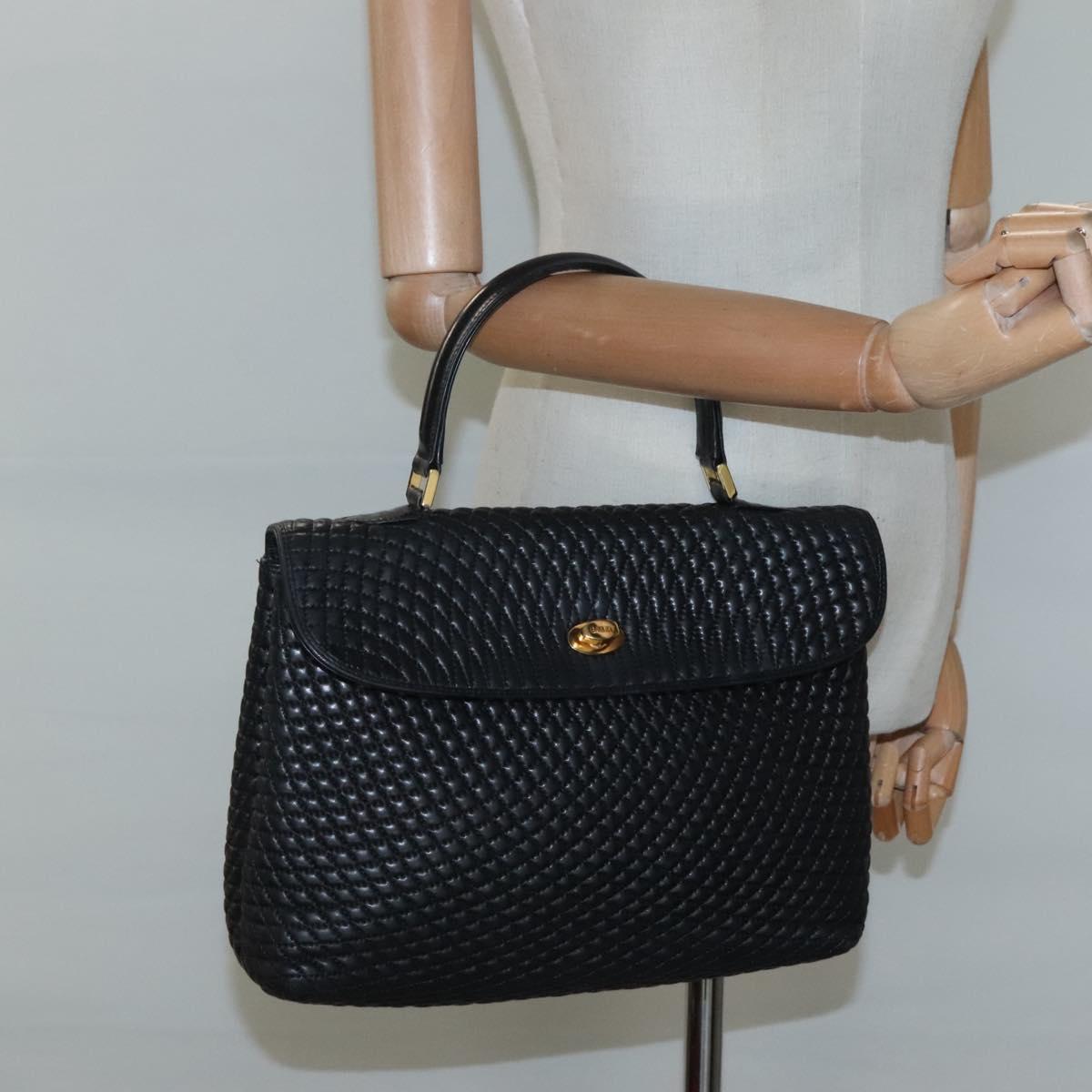 BALLY Hand Bag Leather Black Gold Auth BD1660