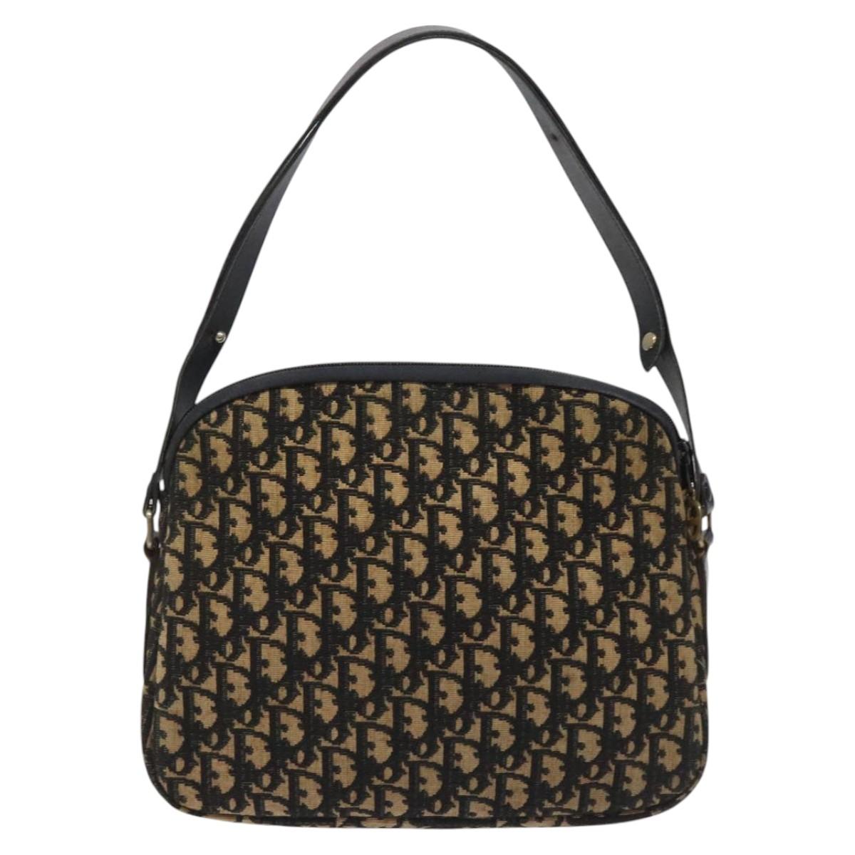 Christian Dior Trotter Canvas Shoulder Bag Navy Gold Auth BD167