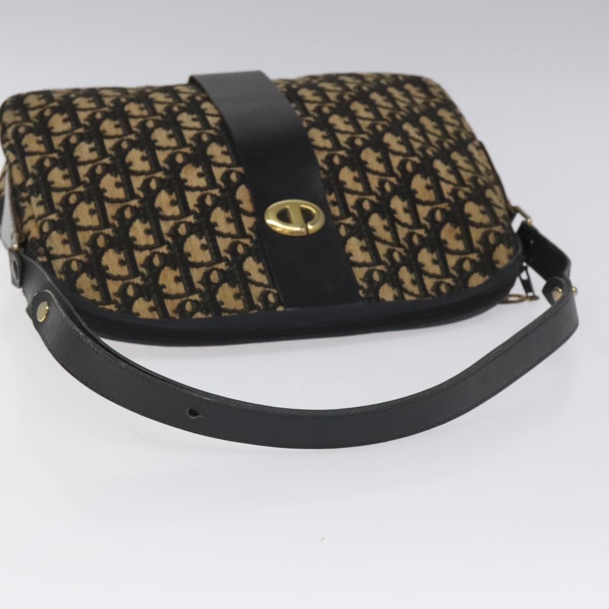 Christian Dior Trotter Canvas Shoulder Bag Navy Gold Auth BD167